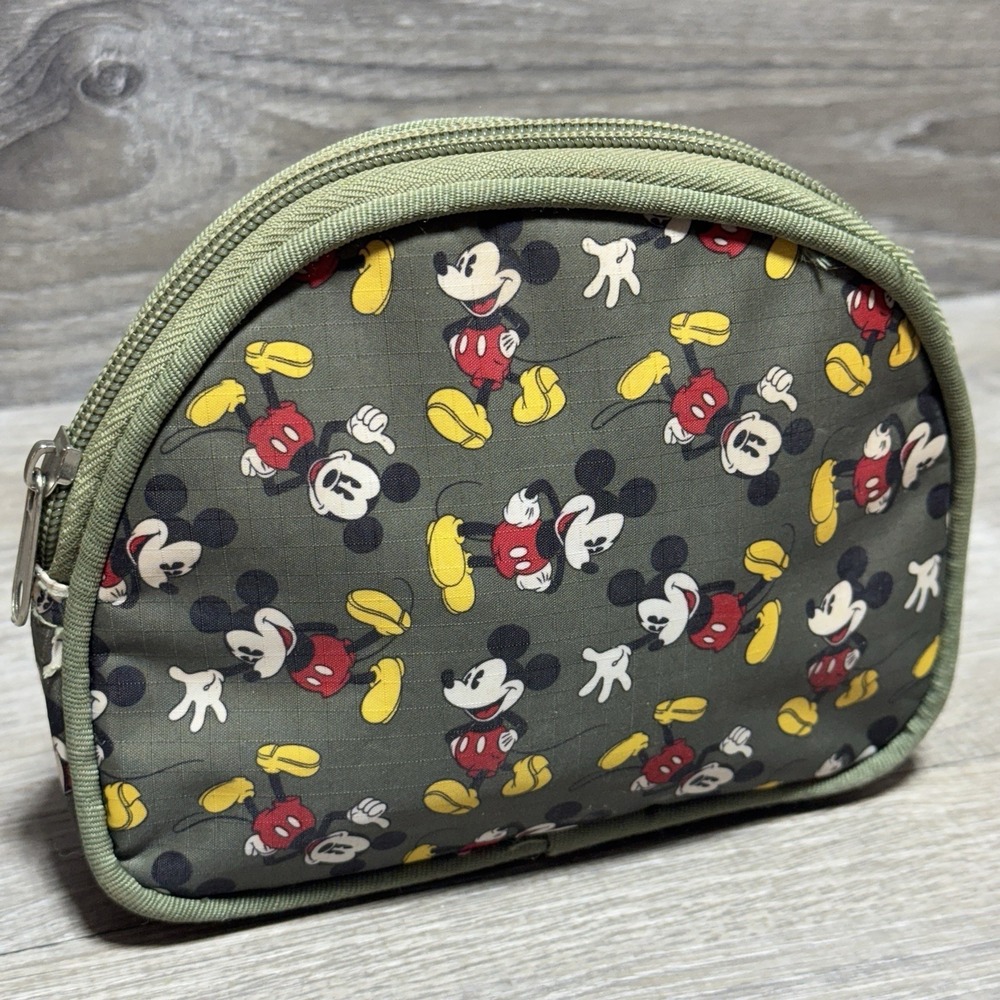 Disney Mickey Mouse Makeup Bag Clutch Case Retro Green Zipper Cosmetic Pouch 7x5